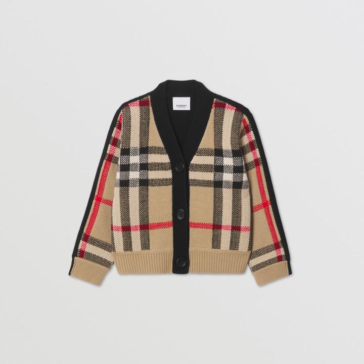 Burberry Burberry Childrens Check Wool Cashmere Jacquard Cardigan, Size: 10y