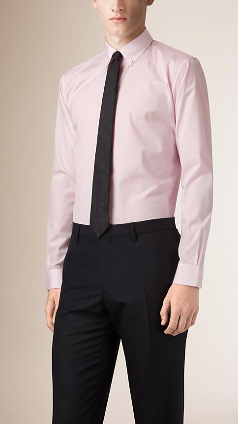 Burberry Modern Fit Button-down Collar Micro Check Cotton Shirt