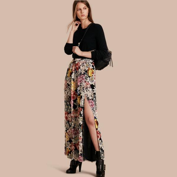 Burberry Floor-length Floral Print Silk Skirt