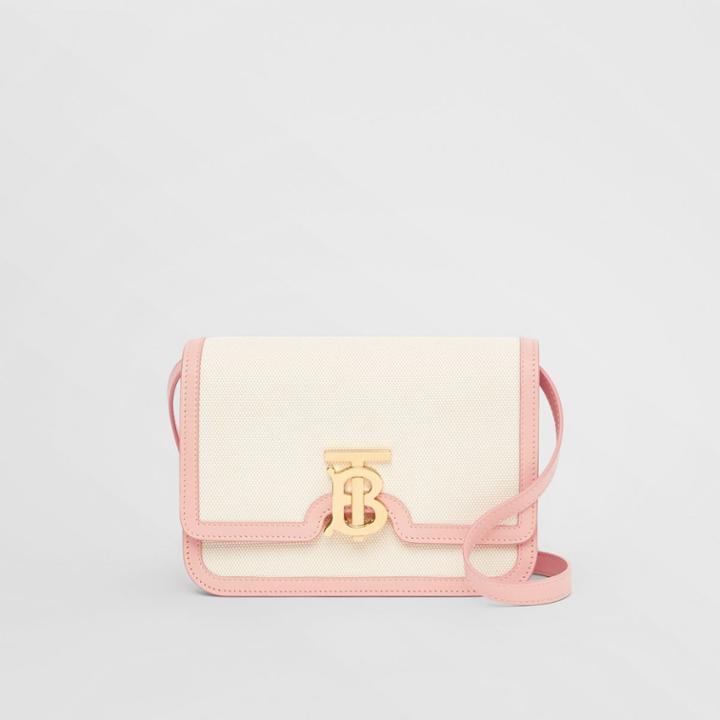 Burberry Burberry Small Two-tone Canvas And Leather Tb Bag, Pink