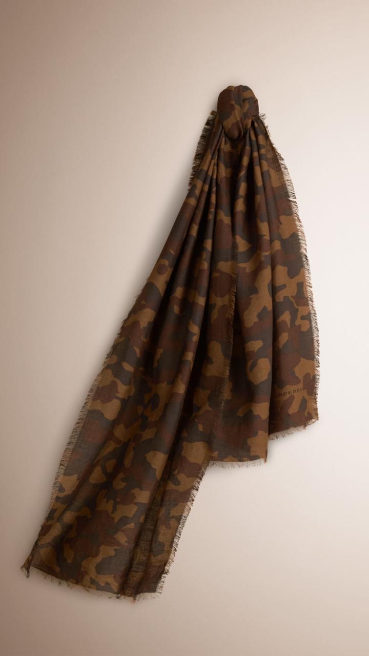 Burberry Burberry Camouflage Print Cotton Linen Scarf, Green