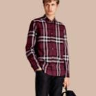 Burberry Burberry Check Cotton Cashmere Flannel Shirt, Red