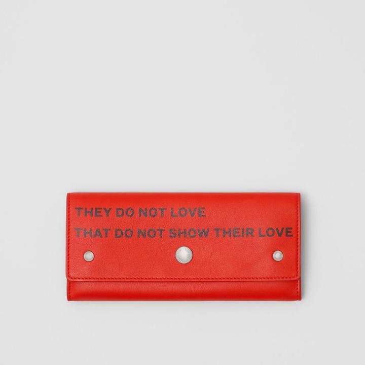 Burberry Burberry Quote Print Leather Continental Wallet, Red