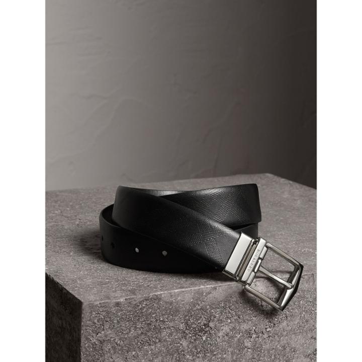 Burberry Burberry Reversible Embossed Check Leather Belt, Size: 100, Black