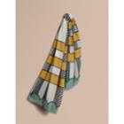 Burberry Burberry Striped Exaggerated Check Cashmere Silk Scarf, Green