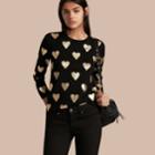 Burberry Burberry Crew Neck Heart Print Merino Wool Sweater, Size: Xl, Black