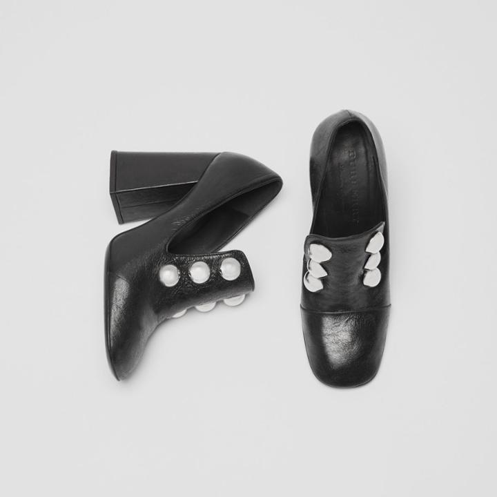 Burberry Burberry Stud Detail Leather Block-heel Pumps, Size: 37, Black