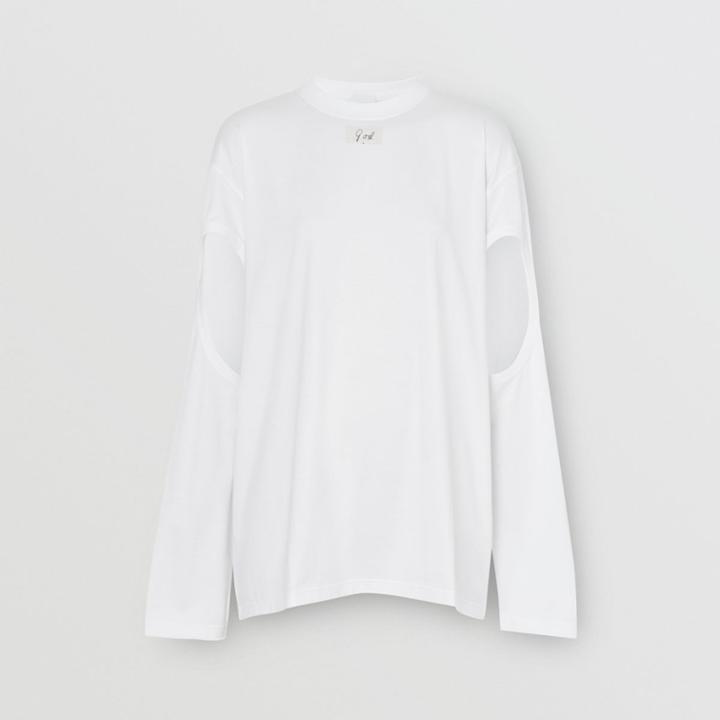 Burberry Burberry Long-sleeve Cut-out Detail Montage Print Cotton Top, White