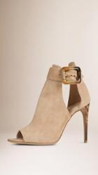 Burberry Cut-out Peep-toe Suede Ankle Boots