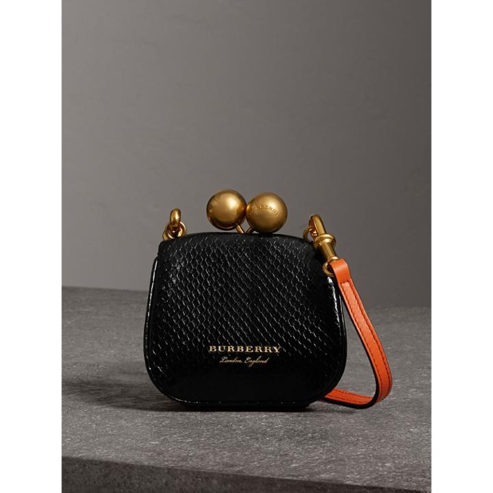 Burberry Burberry Mini Two-tone Python Metal Frame Clutch Bag, Black