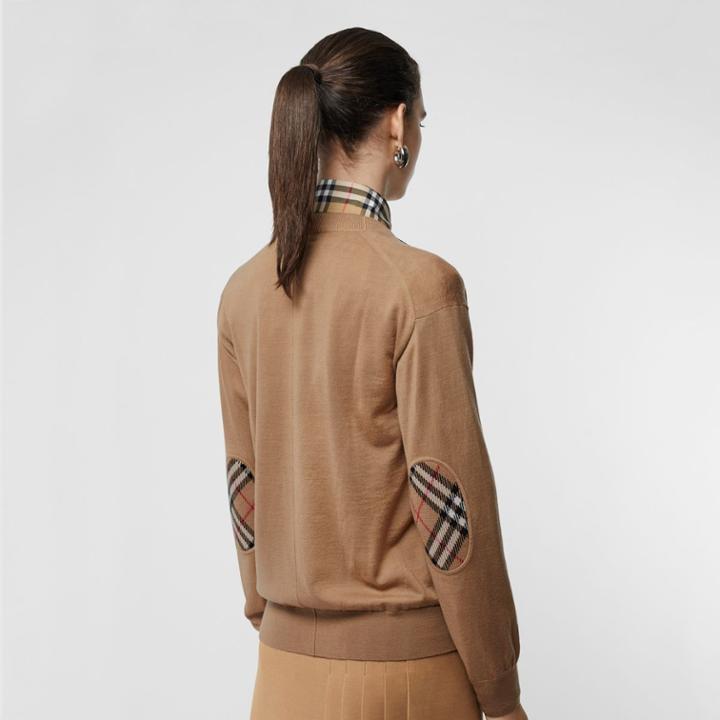 Burberry Burberry Vintage Check Detail Merino Wool Cardigan, Brown