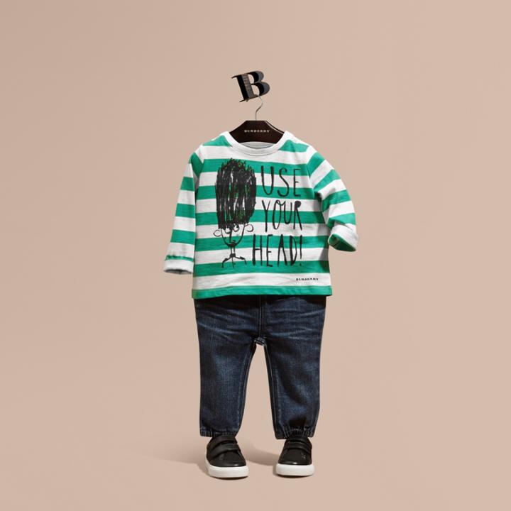 Burberry Burberry Long-sleeved Use Your Head Graphic Cotton T-shirt, Size: 3y, Green