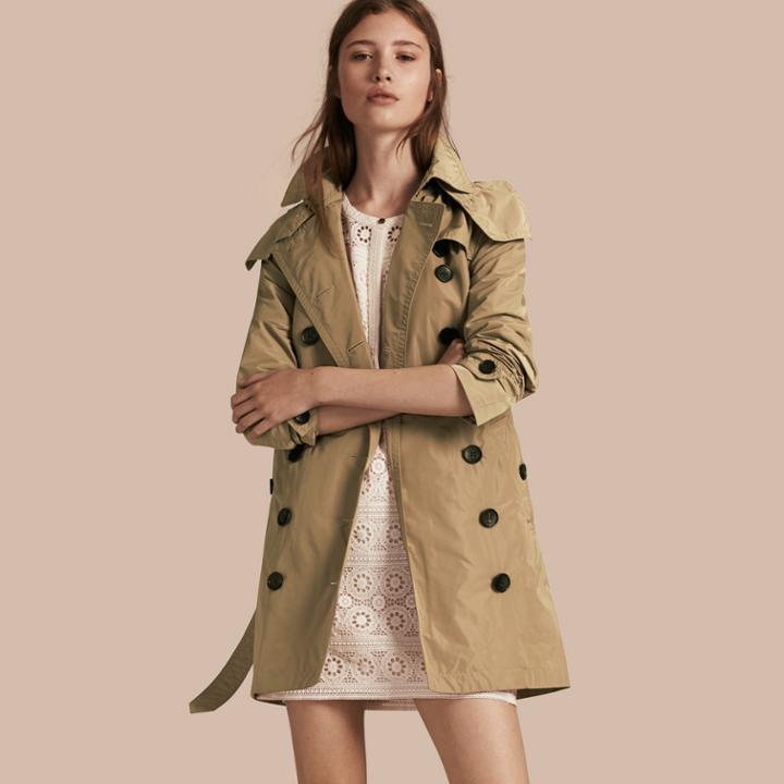 Burberry Burberry Taffeta Trench Coat With Detachable Hood, Size: 06, Beige