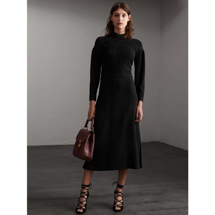 Burberry Burberry Stitch Detail Crepe High-neck Dress, Size: 04, Black