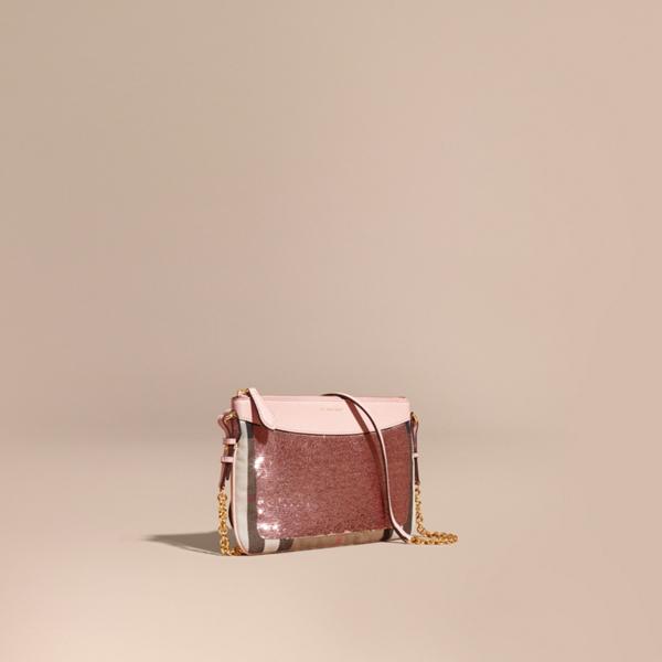 Burberry Leather, Sequin And Check Clutch Bag