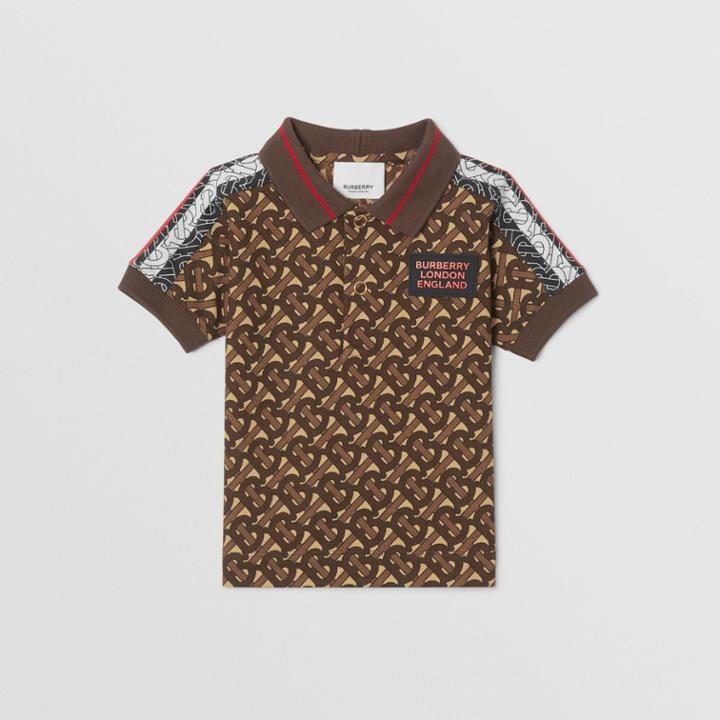 Burberry Burberry Childrens Monogram Stripe Print Cotton Piqu Polo Shirt, Size: 2y, Brown