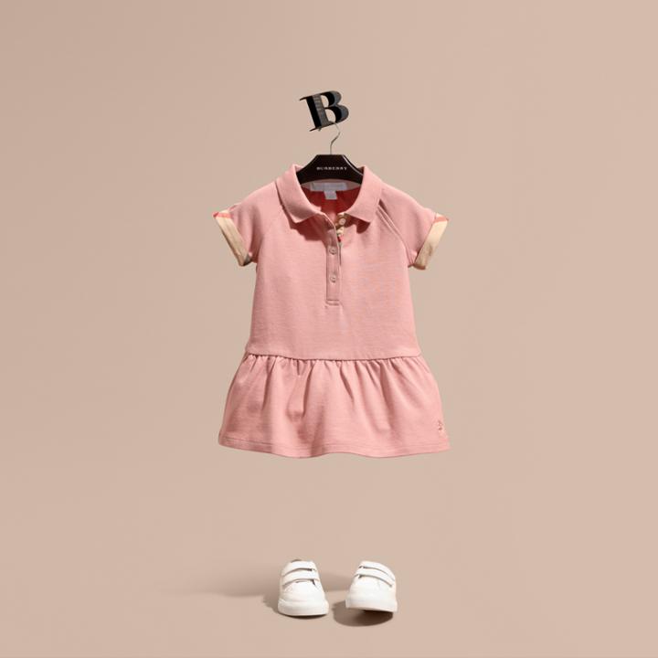 Burberry Burberry Check Detail Stretch Cotton Piqu Dress, Size: 2y, Purple