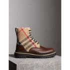 Burberry Burberry Shearling-lined Leather And Check Boots, Size: 43, Beige