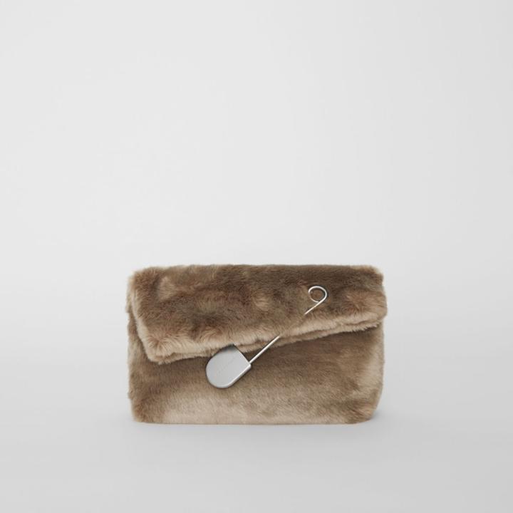 Burberry Burberry The Medium Pin Clutch In Faux Fur, Grey