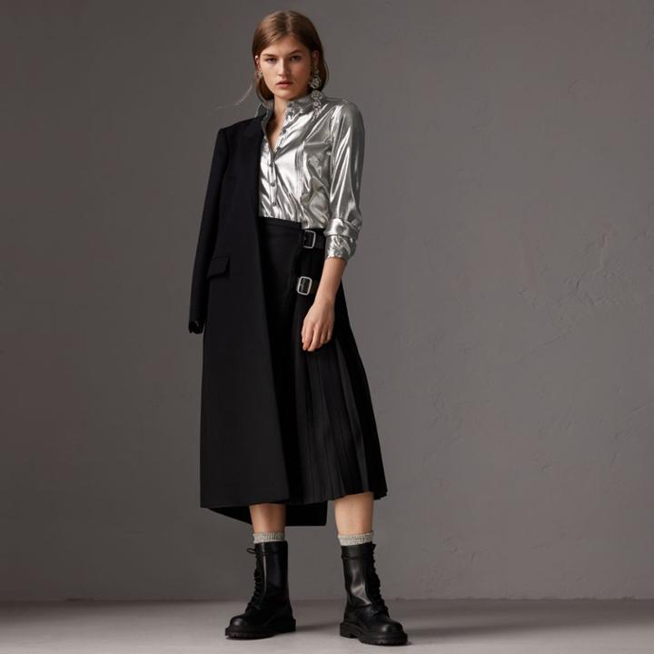 Burberry Burberry Pintuck Detail Silk Lam Shirt, Size: 10