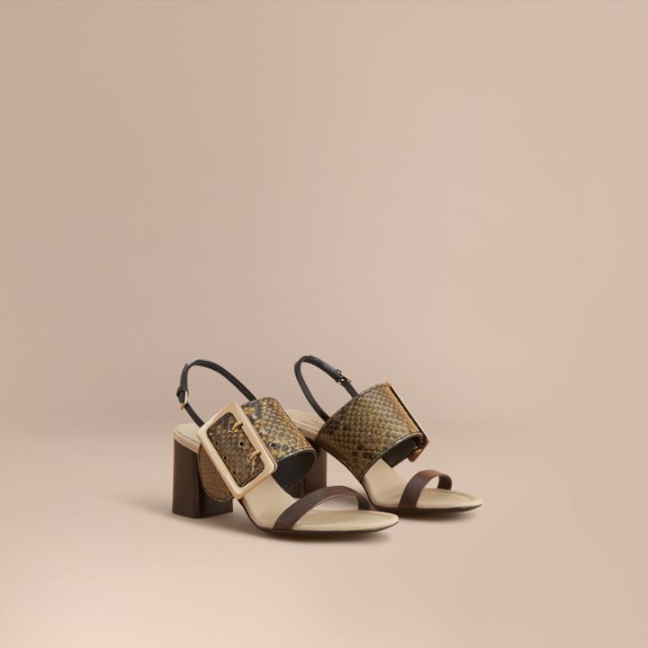 Burberry Burberry Python And Leather Sandals With Buckle Detail, Size: 37.5, Green