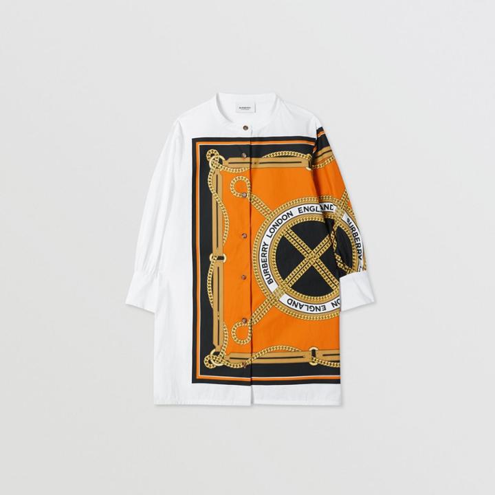 Burberry Burberry Childrens Scarf Print Stretch Cotton Poplin Shirt Dress, Size: 12y, White