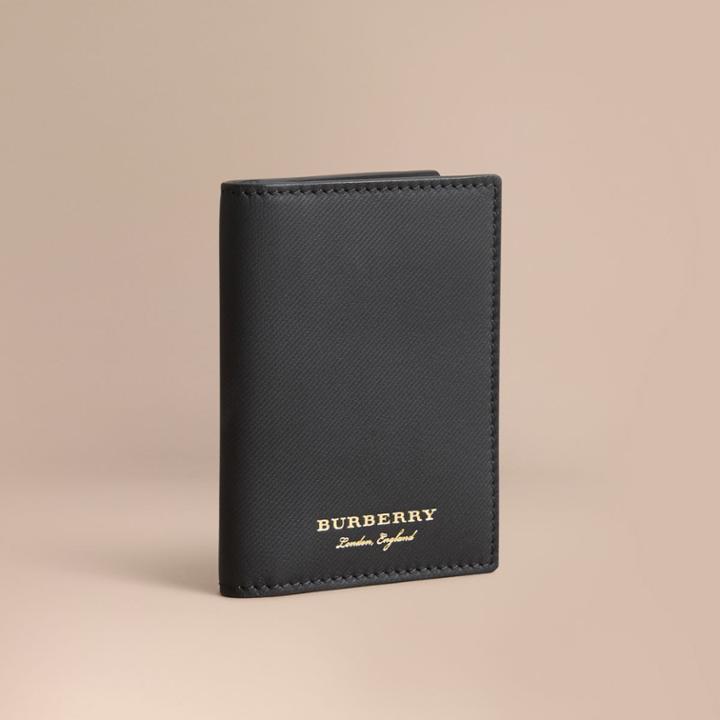 Burberry Burberry Trench Leather Folding Card Case, Black