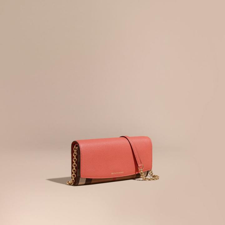 Burberry Burberry House Check And Leather Wallet With Chain, Red