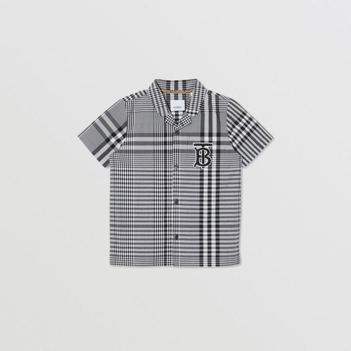 Burberry Burberry Childrens Short-sleeve Monogram Motif Check Cotton Shirt, Size: 12y, Black
