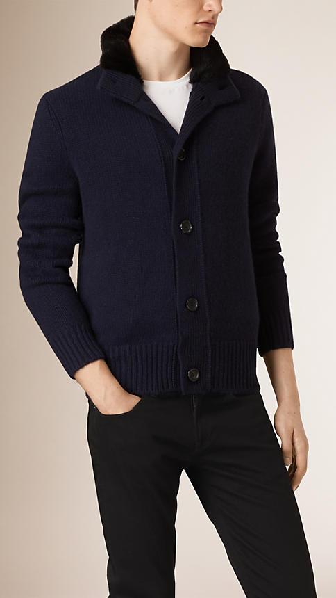 Burberry Knitted Cashmere Jacket With Fur Collar