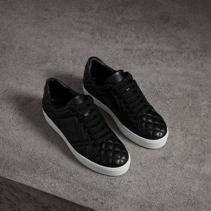 Burberry Burberry Check-quilted Leather Sneakers, Size: 37, Black