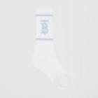 Burberry Burberry Monogram Motif Intarsia Socks, Size: L, White/pale Blue