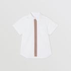 Burberry Burberry Childrens Short-sleeve Icon Stripe Trim Stretch Cotton Shirt, Size: 14y, White