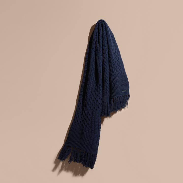 Burberry Burberry Oversize Aran Knit Wool Cashmere Scarf, Blue