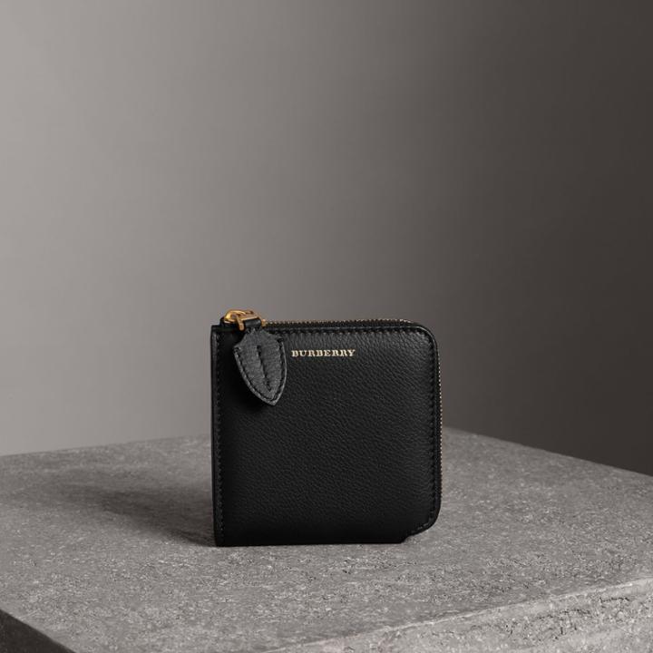 Burberry Burberry Grainy Leather Square Ziparound Wallet, Black