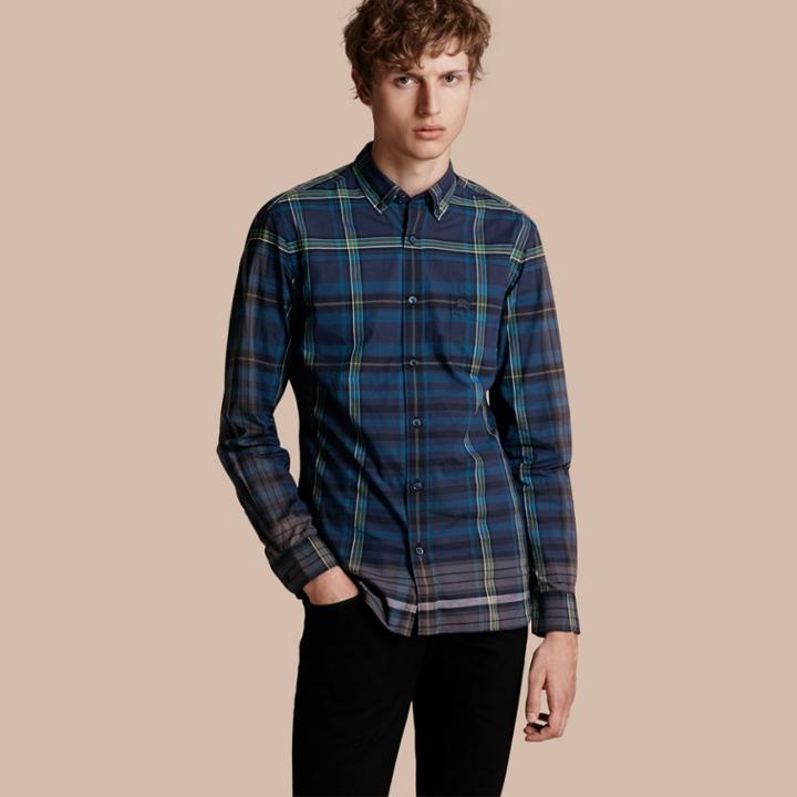 Burberry Burberry Button-down Collar Check Cotton Shirt, Size: Xxxl, Blue