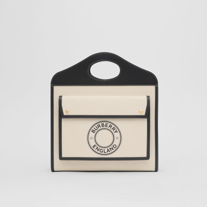 Burberry Burberry Medium Logo Graphic Canvas And Leather Pocket Bag, Black