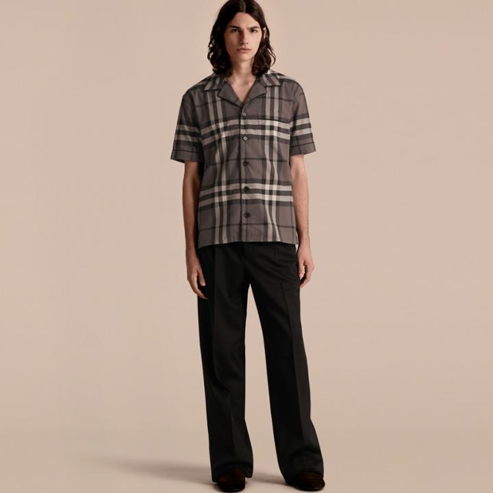 Burberry Burberry Short-sleeved Check Cotton Pyjama-style Shirt, Grey