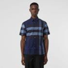 Burberry Burberry Short-sleeve Check Stretch Cotton Shirt, Size: Xxxl, Blue