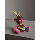 Burberry Burberry Thomas Bear Charm In Check Cashmere With Beasts Detail, Pink