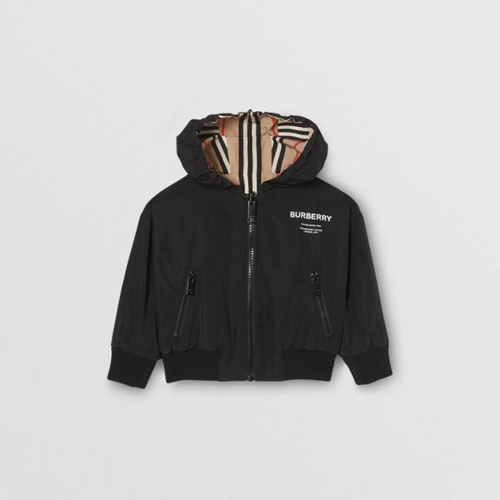 Burberry Burberry Childrens Reversible Icon Stripe Hooded Jacket, Size: 12m, Black