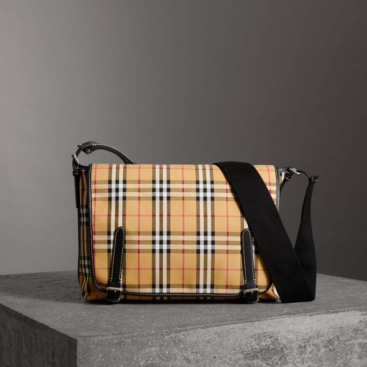 Burberry Burberry Large Leather Trim Vintage Check Messenger Bag, Red