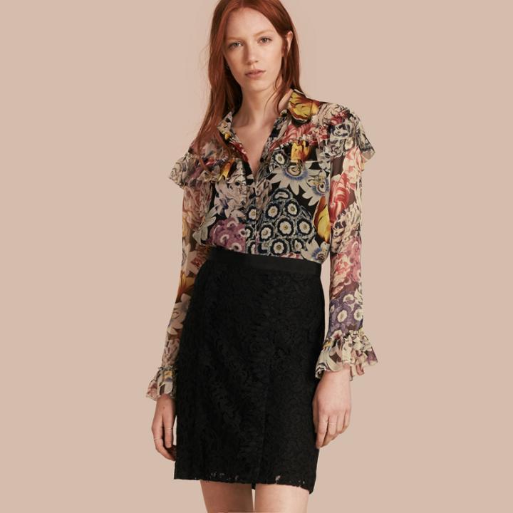 Burberry Burberry A-line Lace Skirt, Size: 06, Black