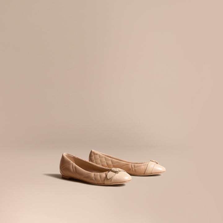Burberry Burberry Buckle Detail Quilted Lambskin Leather Ballerinas, Size: 37, Yellow