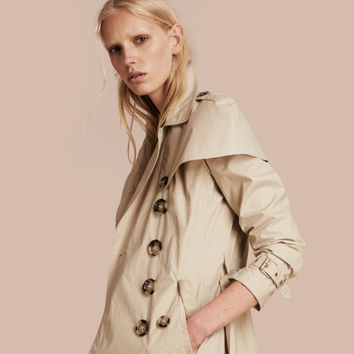 Burberry Burberry Lightweight Cape Detail Cotton Trench Coat, Size: 08, Beige