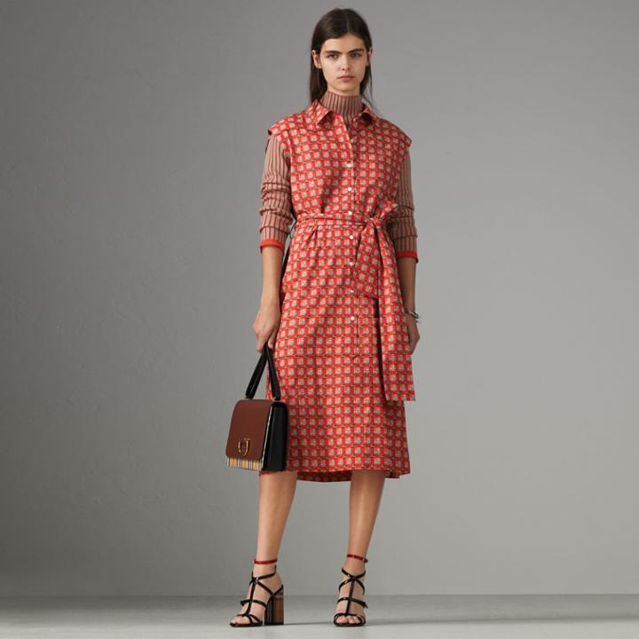 Burberry Burberry Tiled Archive Print Cotton Shirt Dress, Size: 00