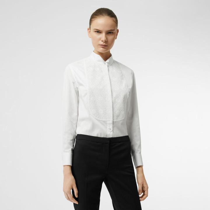Burberry Burberry Floral Bib Silk Cotton Shirt, Size: 00, White