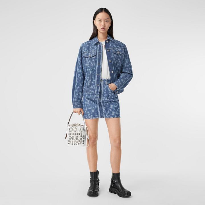 Burberry Burberry Deer Print Denim Jacket, Size: 0, Blue
