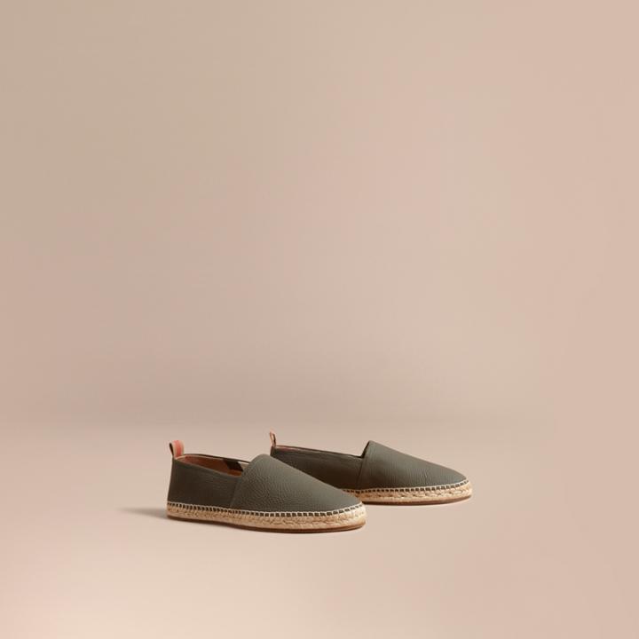 Burberry Burberry Check Detail Leather Espadrilles, Size: 41, Green