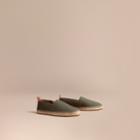 Burberry Burberry Check Detail Leather Espadrilles, Size: 41, Green